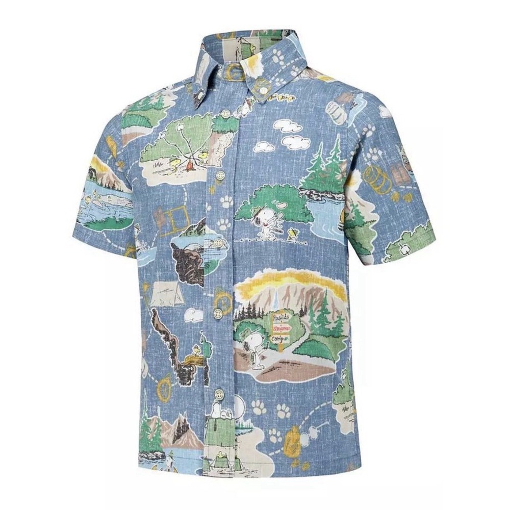 Reyn Spooner Boy's PEANUTS BEAGLE SCOUTS 50TH BLUE Full Button Up Size Large